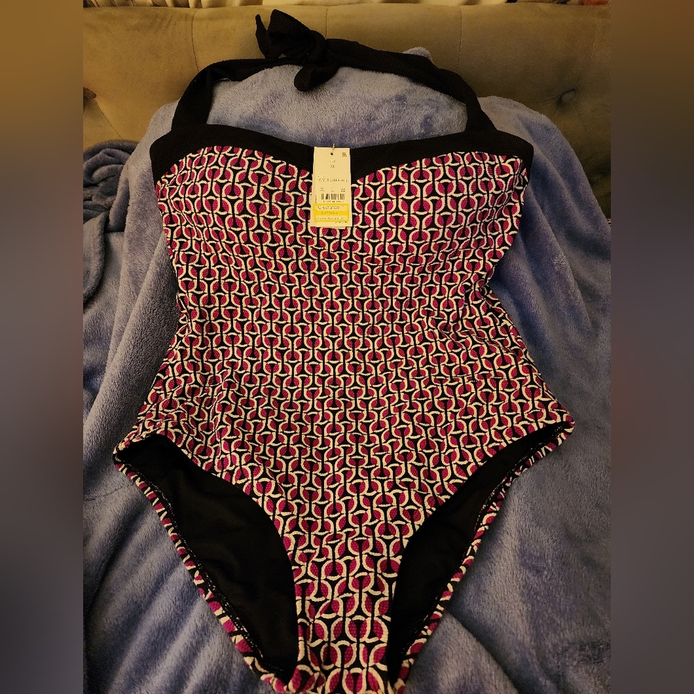 Lands' End Black and Pink Swimwear